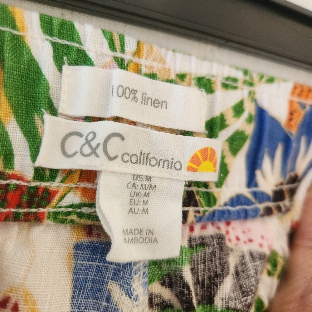 C&C California Colorful Linen Floral Wide-Leg Pants - Picture 2 of 8